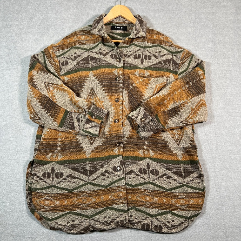 Blue B Collection Aztec Southwestern Shacket Jacket Women Large Brown Polyester